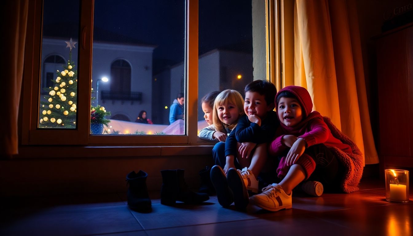 Niños dejando sus zapatos para los reyes magos