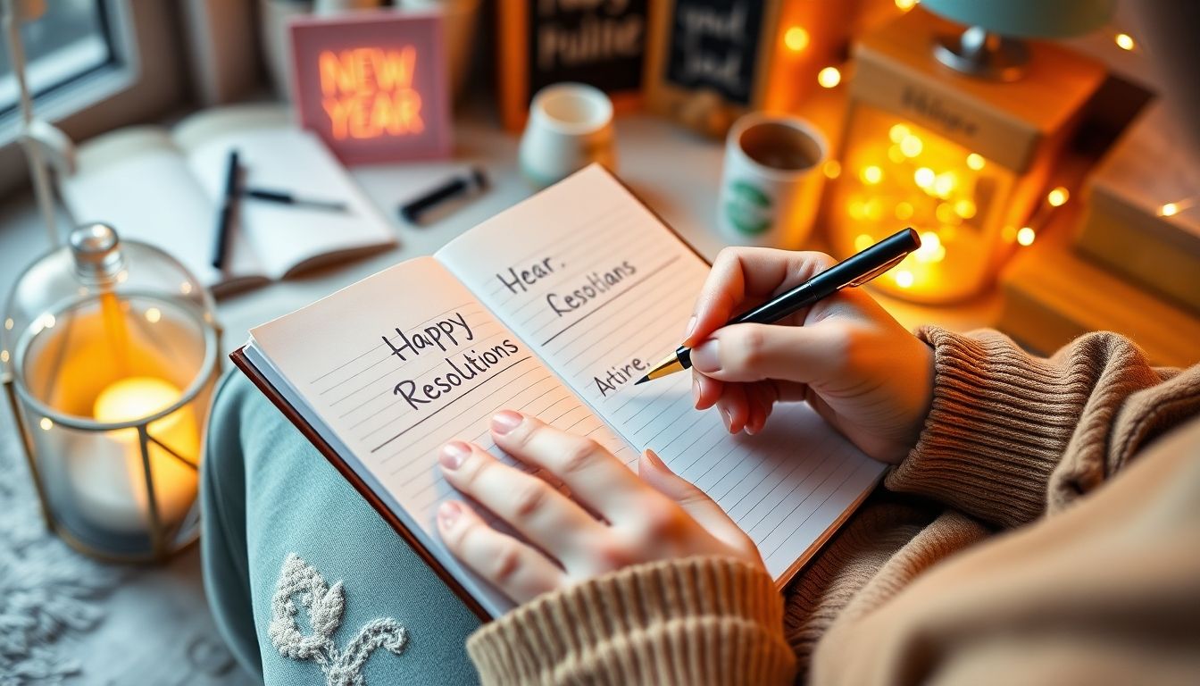 Persona escribiendo resoluciones de año nuevo